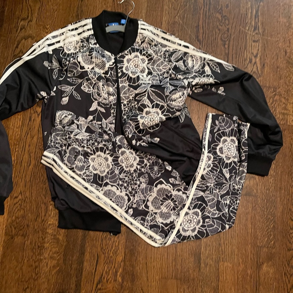 Floral adidas track jacket and leggings set